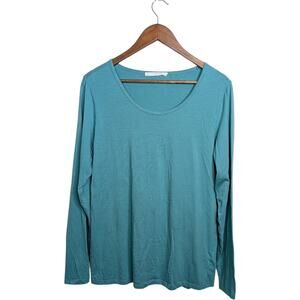 Peruvian Connection Pima Cotton Top XL Blue Scoop Neck Long Sleeve Sustainable